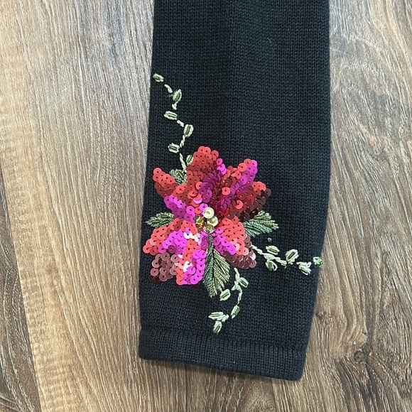 Tiara International Christmas Collection Poinsettia Blk Cardigan Sequin Beads L - Picture 15 of 16